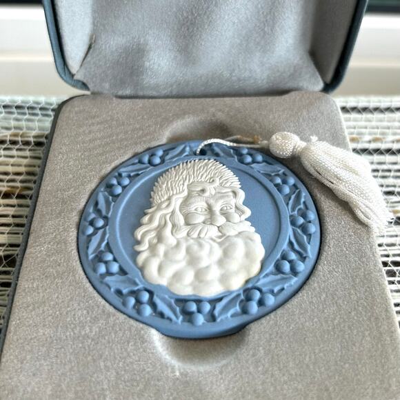 Wedgwood Blue Jasperware Santa Ornament with Box and Stand – 2.5” - Picture 1 of 14
